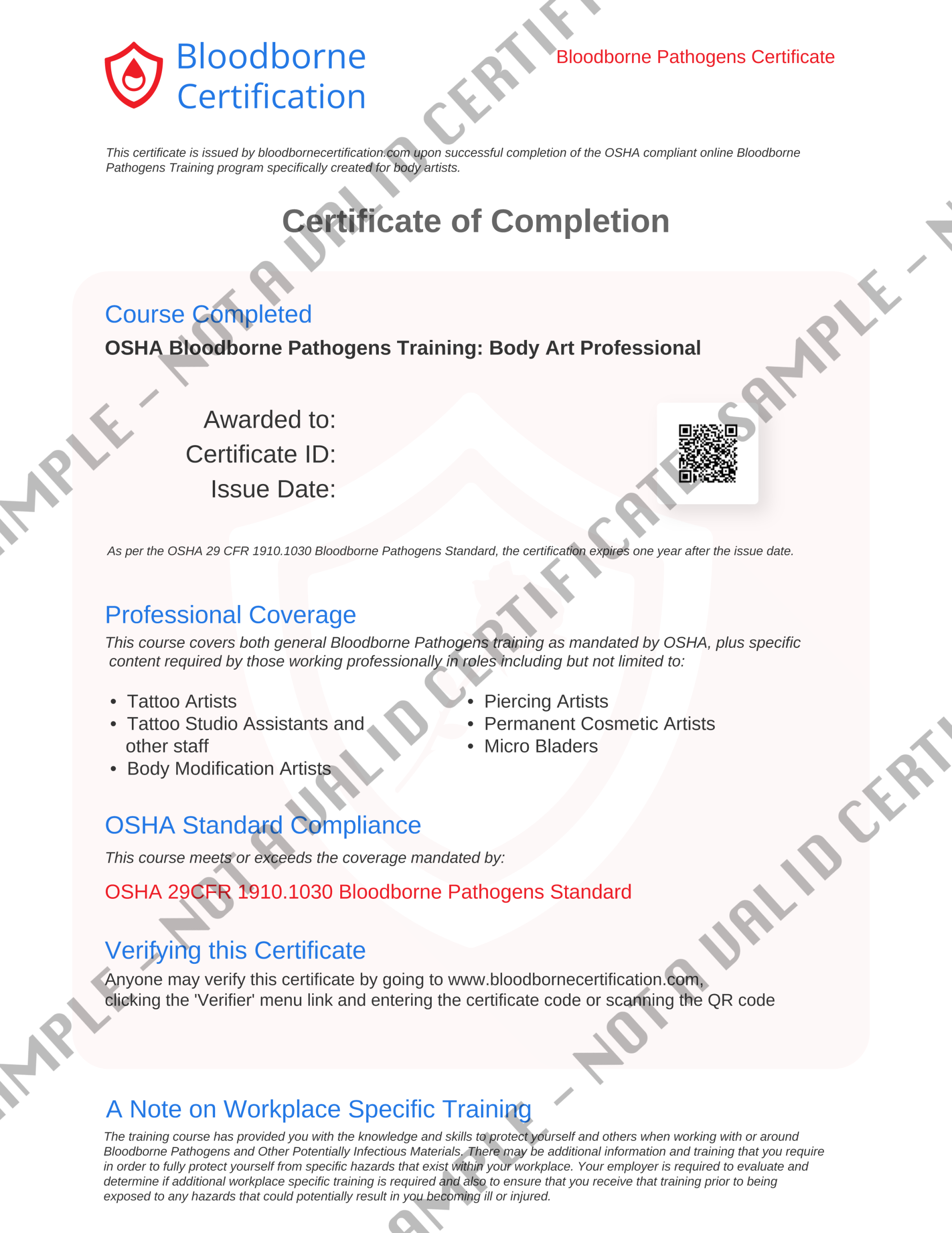 Bloodborne Pathogen Certificate Tattoo